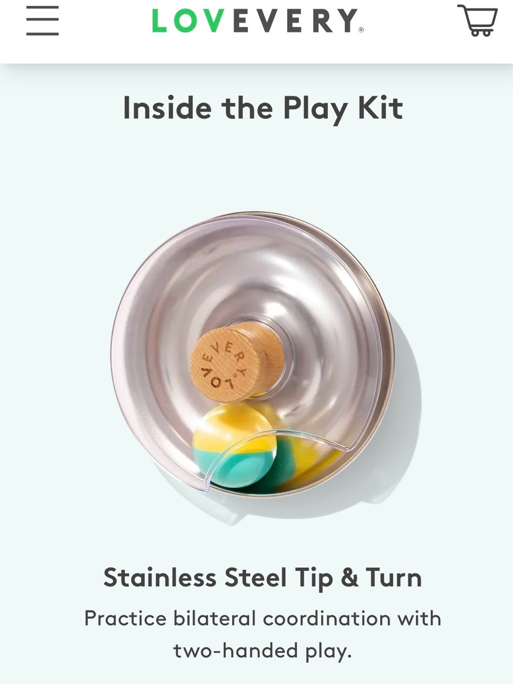 Lovevery Stainless Steel Tip & Turn Baby Toddler Toy (wooden ball)